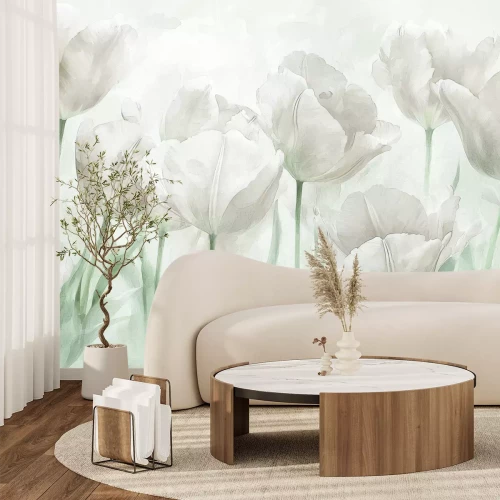 Fototapete Abstrakte Wiese mit Tulpen