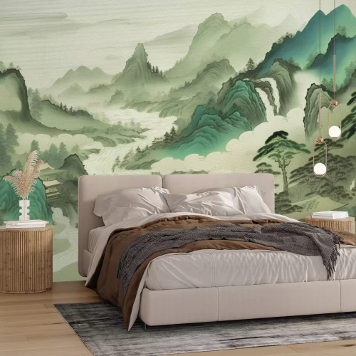 Fototapete Handgemalte asiatische Berglandschaft