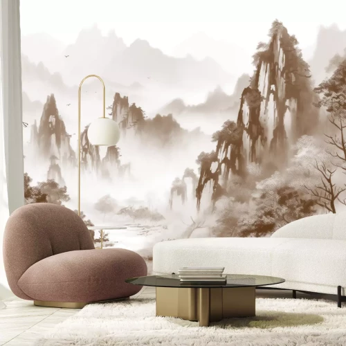 Fototapete Berglandschaft mit See und Bergen im Hintergrund