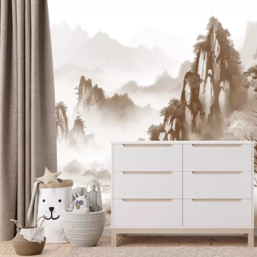 Fototapete Berglandschaft mit See und Bergen im Hintergrund