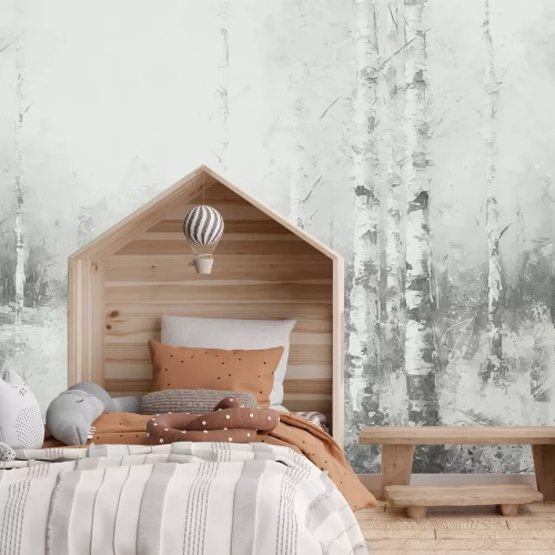 Fototapete Aquarell einer Birkenwaldlandschaft