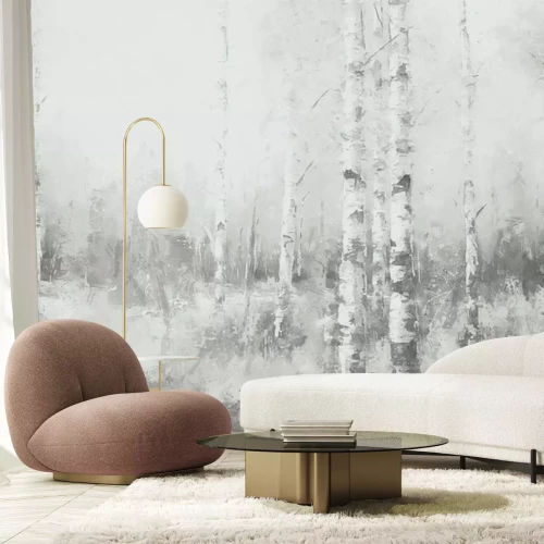 Fototapete Aquarell einer Birkenwaldlandschaft