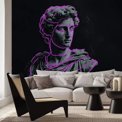Fototapete Skulptur eines griechischen Gottes mit Neonlinien