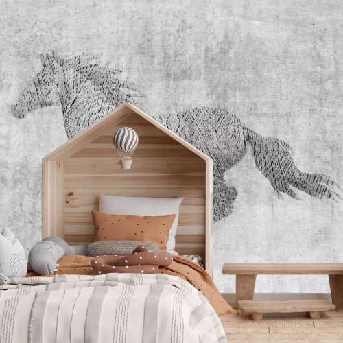 Fototapete Galoppierendes Pferd vor betoniertem Hintergrund