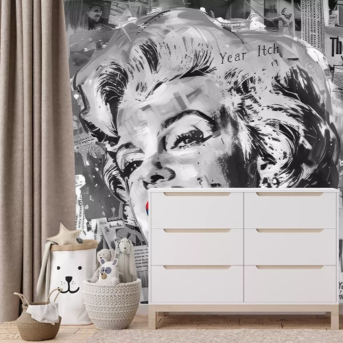 Fototapete Marilyn Monroe vor einer Wand aus Zeitungen
