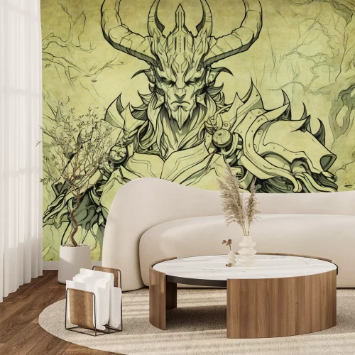 Fototapete Zeichnung eines Dämons mit Totenkopf und Flügeln