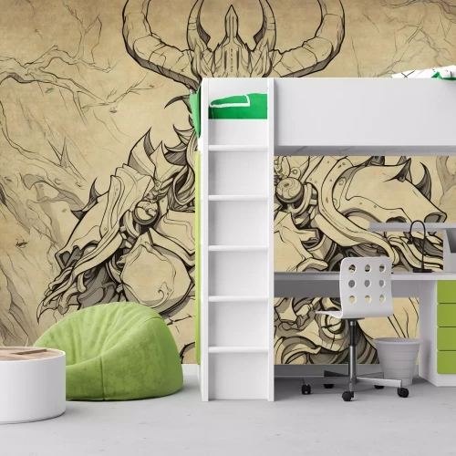 Fototapete Zeichnung eines Dämons mit Totenkopf und Flügeln