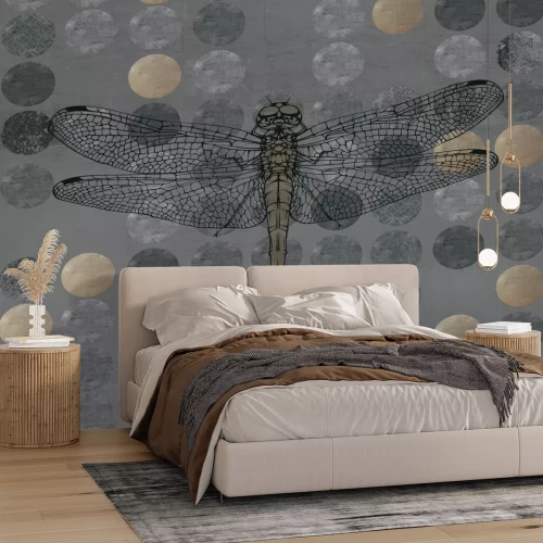 Fototapete Libelle vor geometrischem Hintergrund