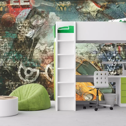 Fototapete Mural von New York mit einem gelben Taxi