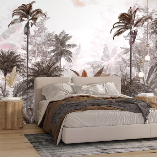 Fototapete Tropischer brauner Wald mit Palmen