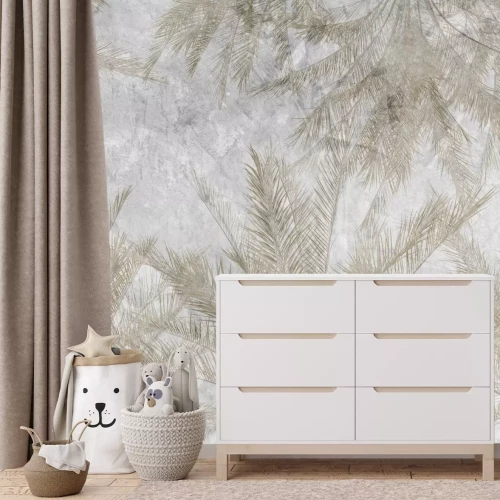 Fototapete Exotische Palmblätter im Retro-Stil