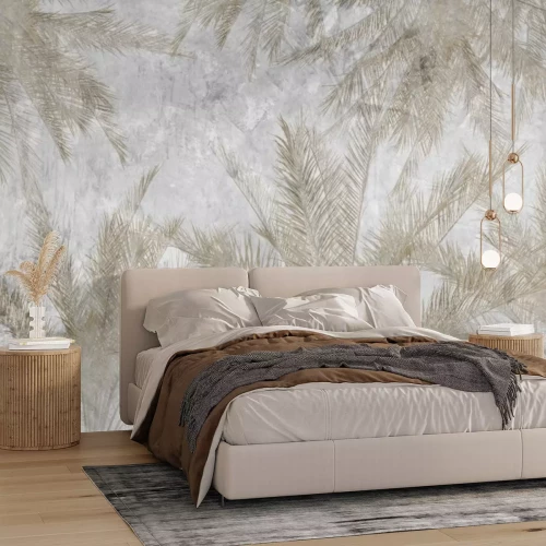 Fototapete Exotische Palmblätter im Retro-Stil