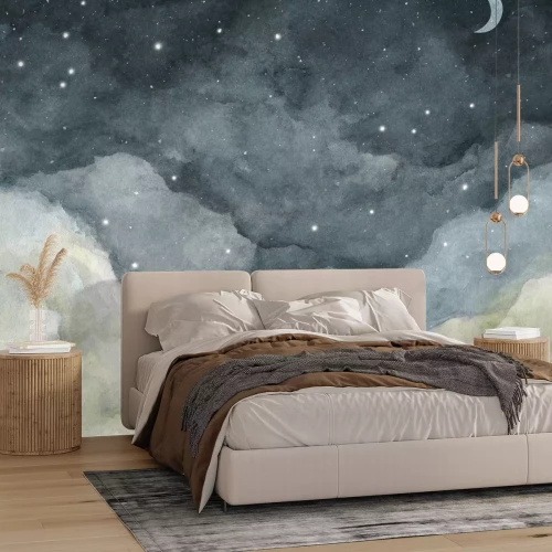 Fototapete Nachthimmel mit Wolken und Sternen