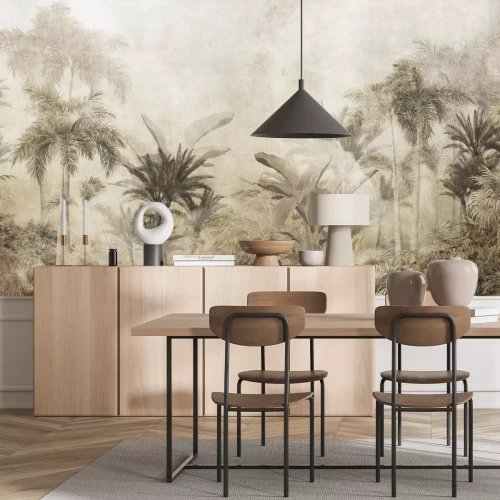 Fototapete Tropische Dschungelpflanzen auf strukturiertem Hintergrund