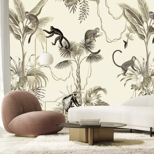 Fototapete Affen zwischen tropischen Pflanzen exotisches Muster