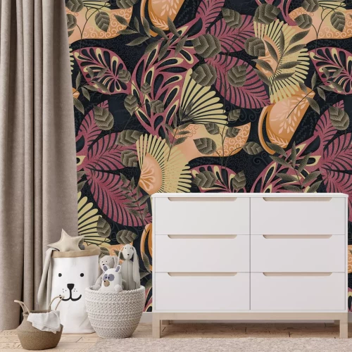 Fototapete Tropische Pflanzen und Blätter auf dunklem Hintergrund