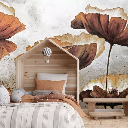 Fototapete Wildblumen auf rohem Betonthintergrund