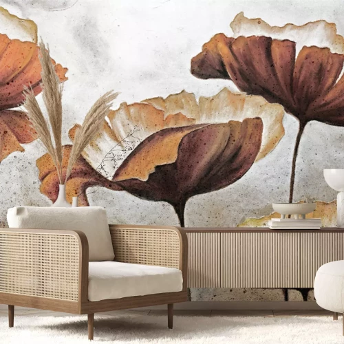 Fototapete Wildblumen auf rohem Betonthintergrund