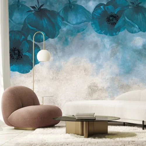 Fototapete Abstrakte blaue Mohnblumen auf Betonthintergrund