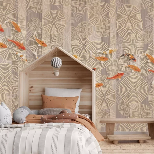 Fototapete Koi vor einem Hintergrund geometrischer Formen moderne Komposition