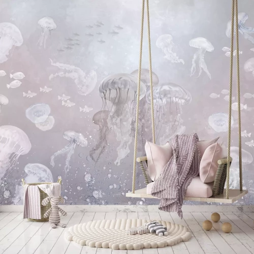 Fototapete Quallen und Fische in einer Unterwasserlandschaft