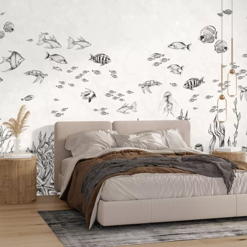 Fototapete Fische in einer Unterwasserwelt minimalistische Illustration