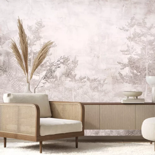 Fototapete Tropische Bäume und Blätter im monochromatischen Stil