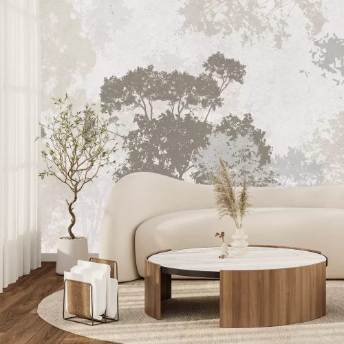 Fototapete Landschaft mit Bäumen in Beige Braun und Grau