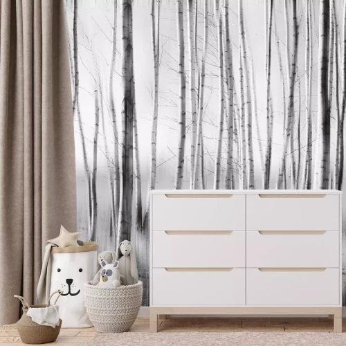 Fototapete Monochromatischer Birkenwald Illustration