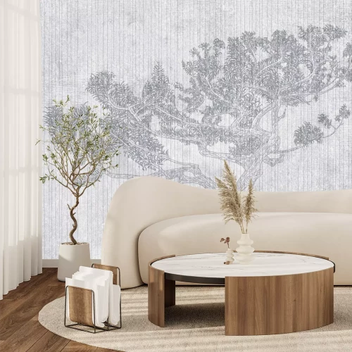 Fototapete Baum mit einer dezenten Zeichnung im Vintage-Stil