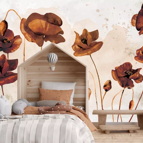 Fototapete Künstlerische Mohnblumen im Aquarellstil