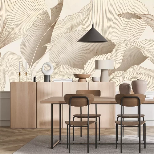 Fototapete Goldene tropische Blätter im Glamour-Stil