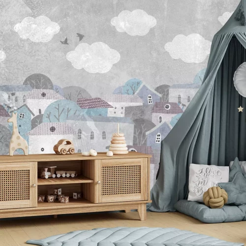 Fototapete Bunte Stadt im Aquarellstil für Kinder