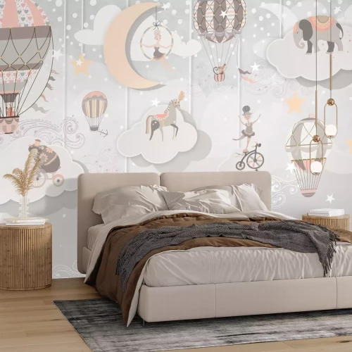 Fototapete Tiere und Luftballons in einer märchenhaften Zirkuswelt