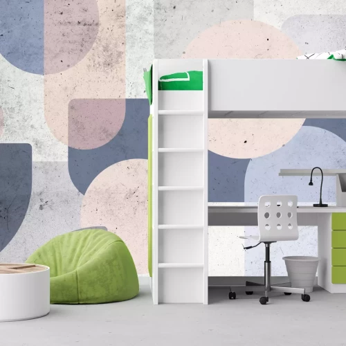 Fototapete Pastellfarbene geometrische Formen auf Betonoptik-Hintergrund