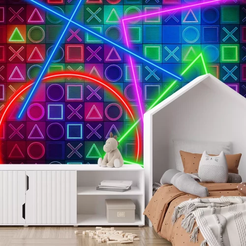 Fototapete Spielsymbole in Neonfarben