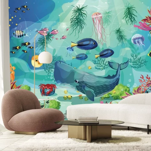 Fototapete Bunte Unterwasserwelt mit Fischen und Meerestieren märchenhafte Landschaft