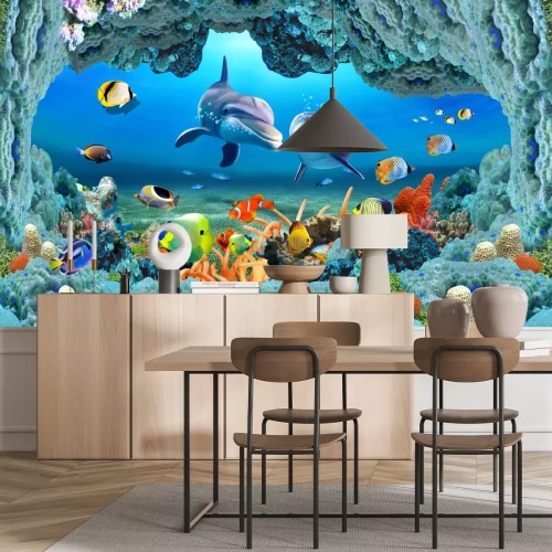 Fototapete Delfine und Fische in der Unterwasserwelt Meereslandschaft