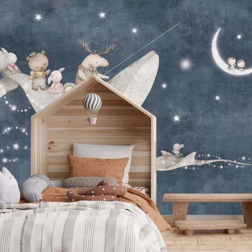 Fototapete Tiere und Wal vor Nachthimmel mit Mond