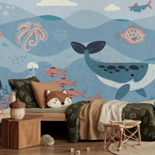 Fototapete Unterwasserwelt mit Meerestieren märchenhaftes Muster für Kinder