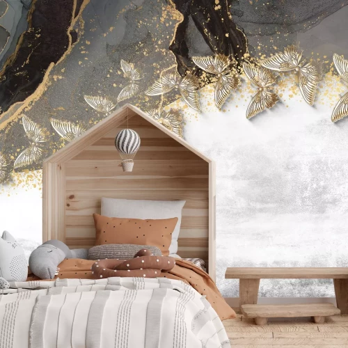 Fototapete 3D Schmetterlinge auf strukturiertem Hintergrund moderner Stil