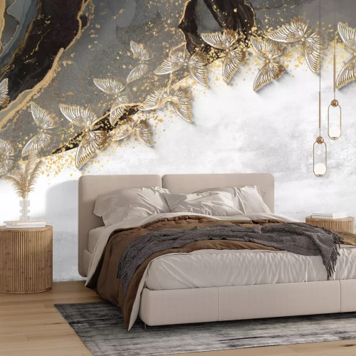 Fototapete 3D Schmetterlinge auf strukturiertem Hintergrund moderner Stil