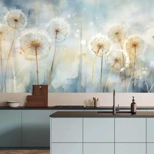 Fototapete Wildblumen im abstrakten Stil auf Aquarellhintergrund künstlerisches Muster