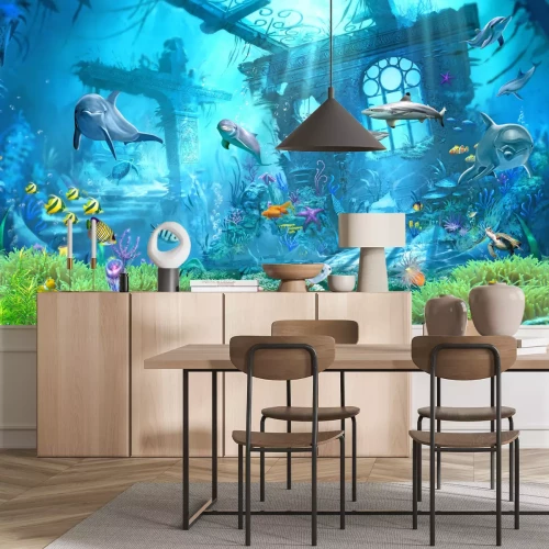 Fototapete Ozean Unterwasserwelt mit Fischen und Pflanzen maritimes Muster