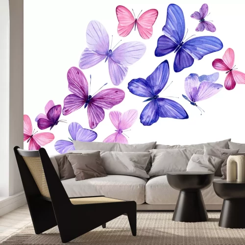 Fototapete Zartes Muster mit Schmetterlingen im Aquarellstil auf hellem Hintergrund