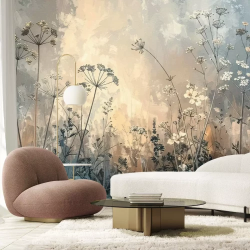 Fototapete Wildblumen, abstraktes Muster auf texturiertem Hintergrund im natürlichen Stil