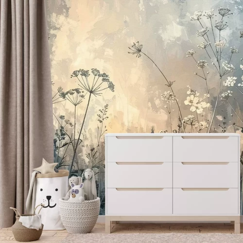 Fototapete Wildblumen, abstraktes Muster auf texturiertem Hintergrund im natürlichen Stil