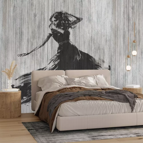 Fototapete Tanzende Frau Abstraktion auf strukturiertem Hintergrund mit Streifen