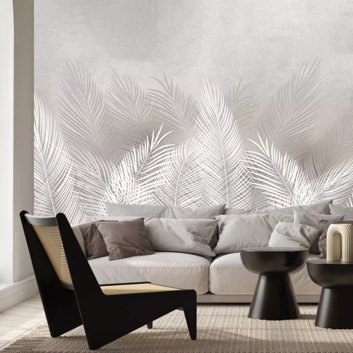 Fototapete Palmblätter botanisches Muster auf Betonstruktur