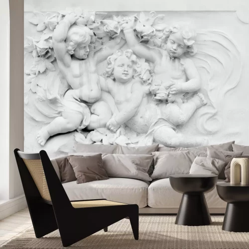 Fototapete Engelsfiguren in Weiß auf minimalistischem Hintergrund